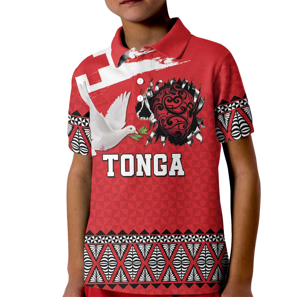 Tonga Heart Tribal Personalised Kid Polo Shirt Polynesian Patterns LT9 Kid Red - Polynesian Pride