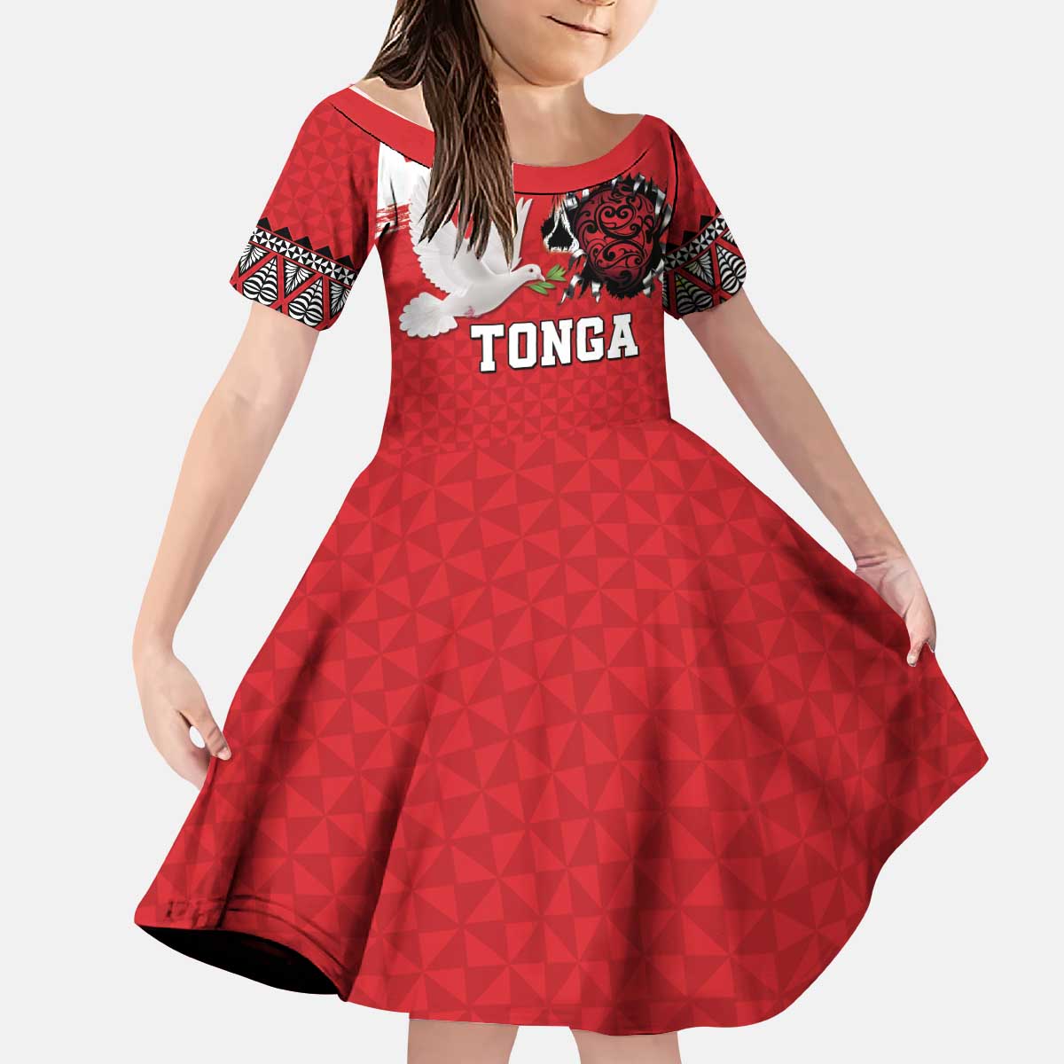 Tonga Heart Tribal Personalised Kid Short Sleeve Dress Polynesian Patterns LT9 KID Red - Polynesian Pride