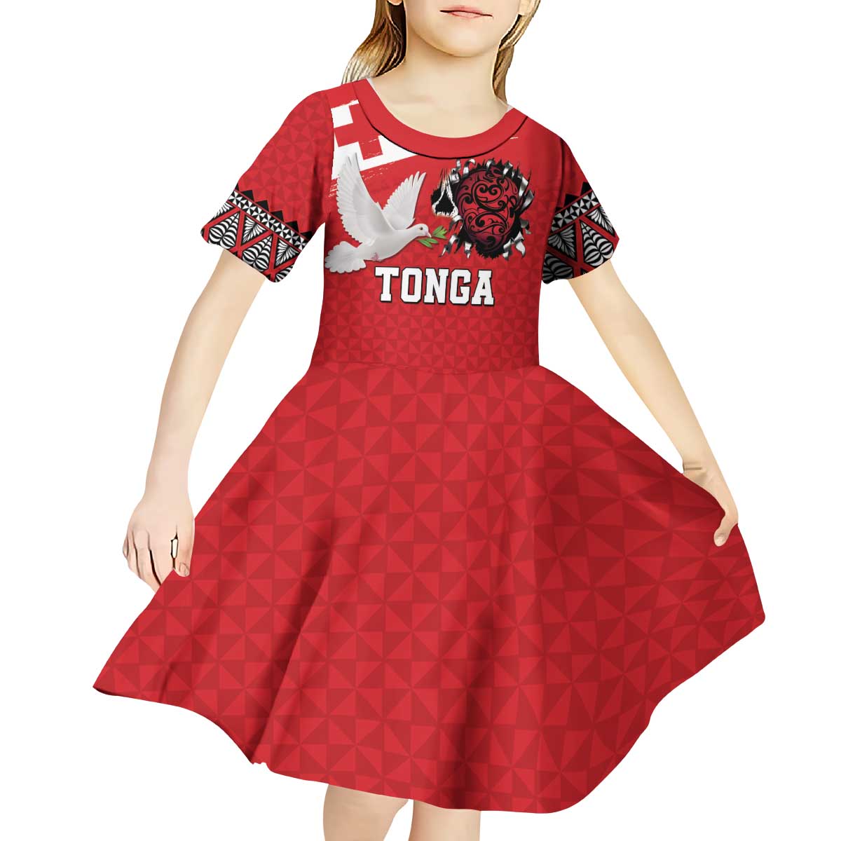 Tonga Heart Tribal Personalised Kid Short Sleeve Dress Polynesian Patterns LT9 - Polynesian Pride
