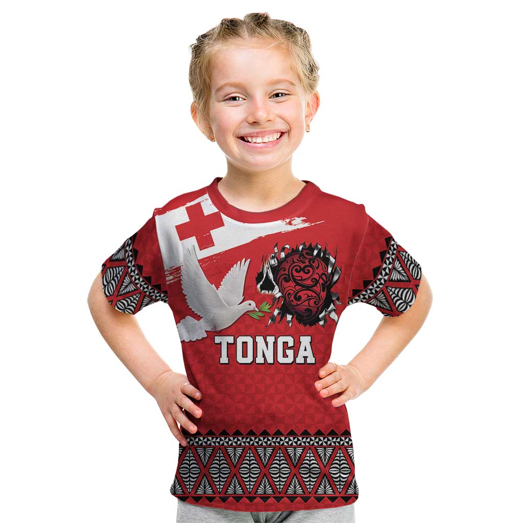 Tonga Heart Tribal Personalised Kid T Shirt Polynesian Patterns LT9 Red - Polynesian Pride