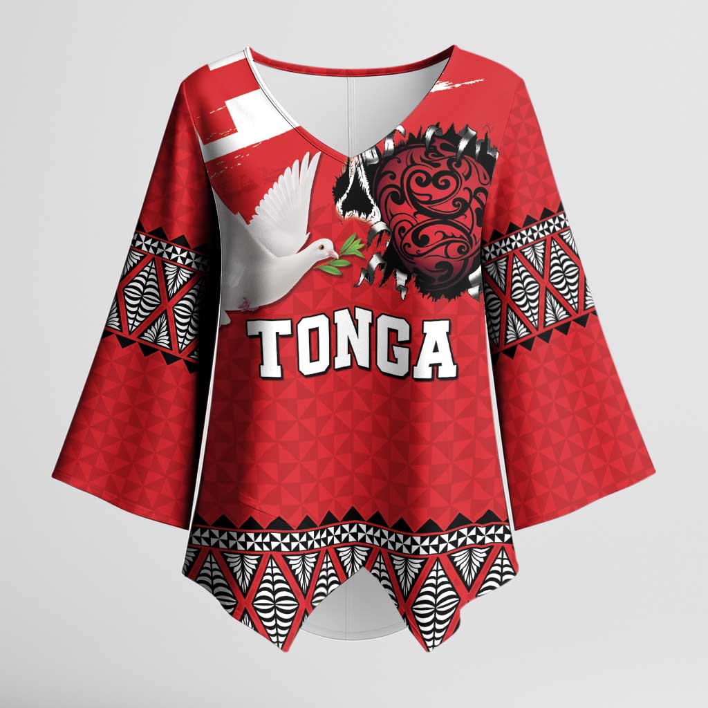 Tonga Heart Tribal Personalised Kimono Sleeve Blouse Polynesian Patterns LT9 Female Red - Polynesian Pride
