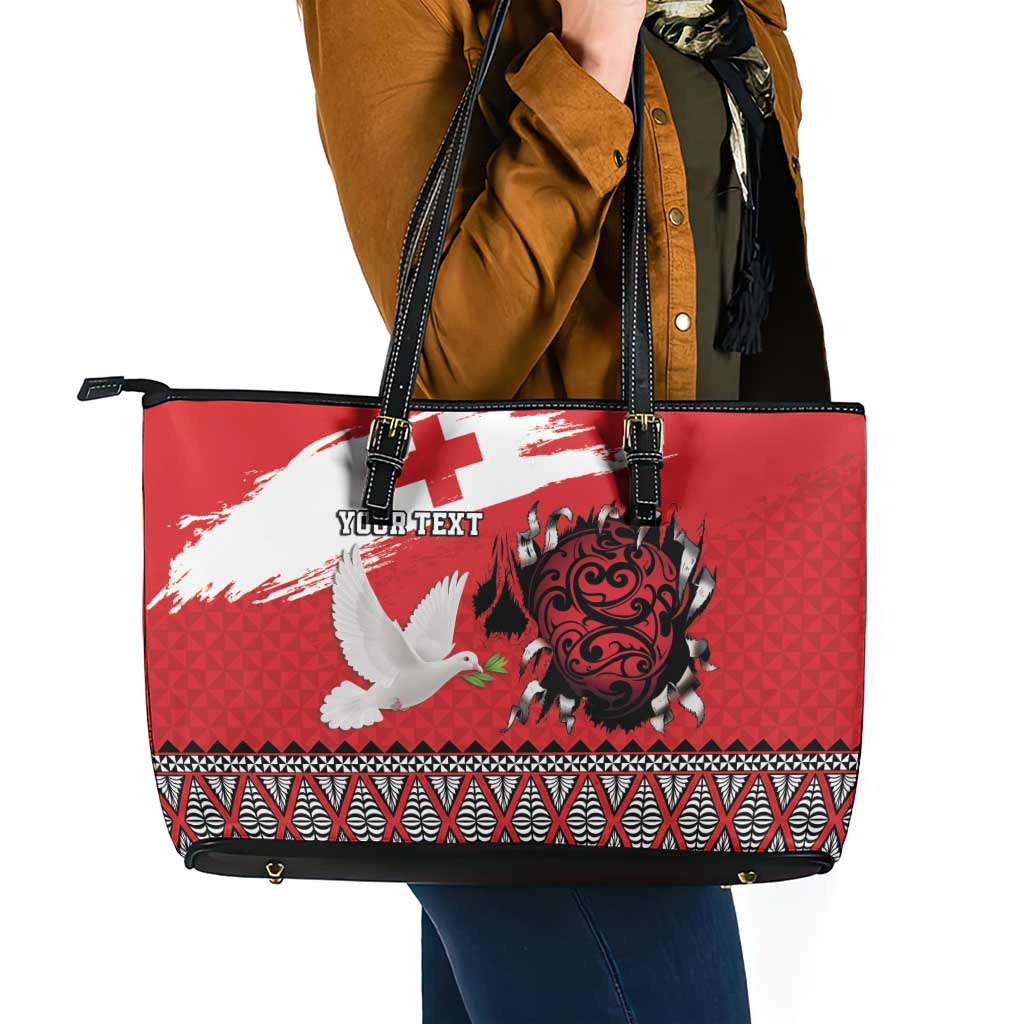 Tonga Heart Tribal Personalised Leather Tote Bag Polynesian Patterns LT9 - Polynesian Pride