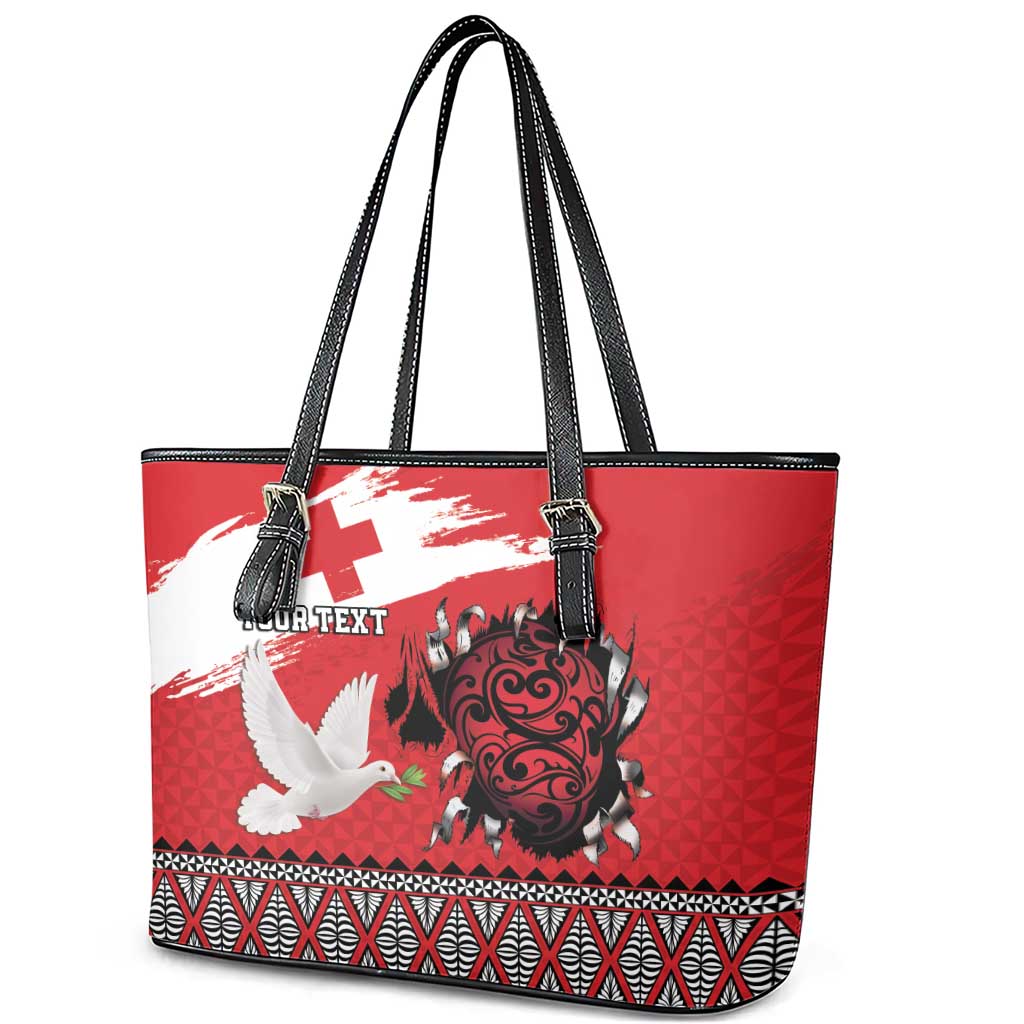 Tonga Heart Tribal Personalised Leather Tote Bag Polynesian Patterns LT9 - Polynesian Pride
