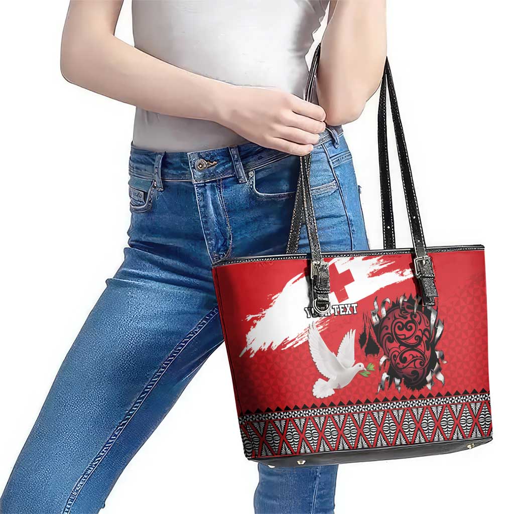 Tonga Heart Tribal Personalised Leather Tote Bag Polynesian Patterns LT9 - Polynesian Pride