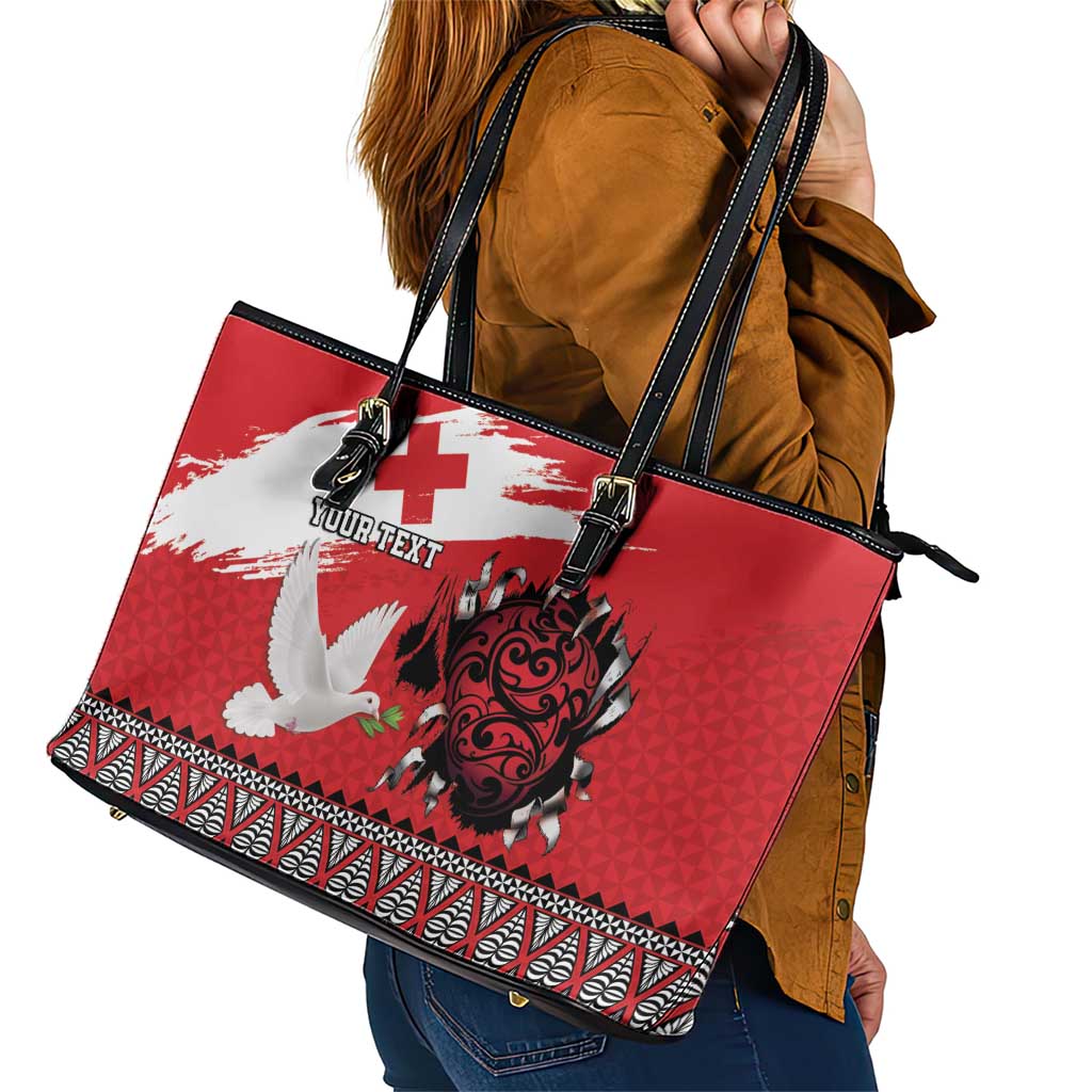 Tonga Heart Tribal Personalised Leather Tote Bag Polynesian Patterns LT9 - Polynesian Pride
