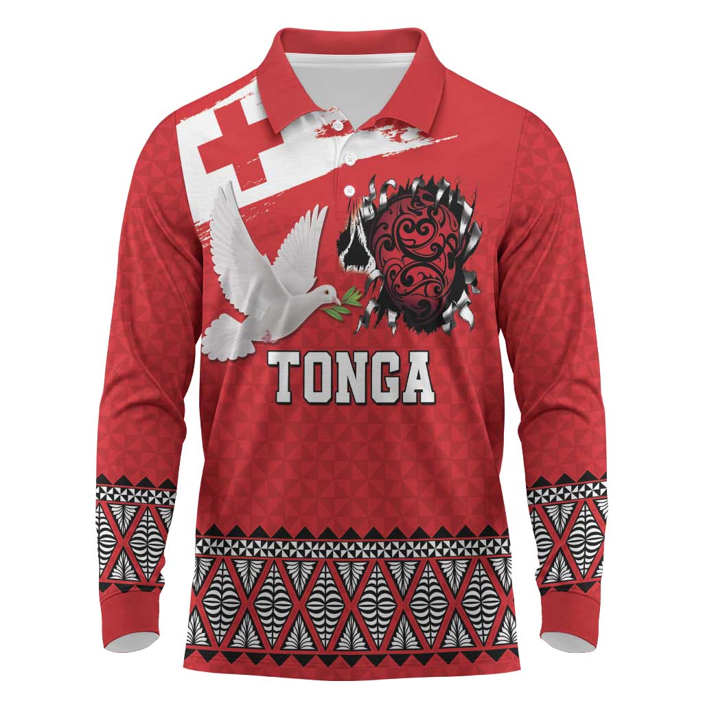 Tonga Heart Tribal Personalised Long Sleeve Polo Shirt Polynesian Patterns
