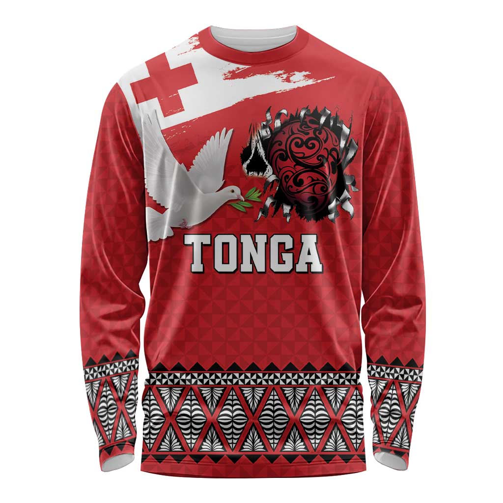 Tonga Heart Tribal Personalised Long Sleeve Shirt Polynesian Patterns LT9 Unisex Red - Polynesian Pride