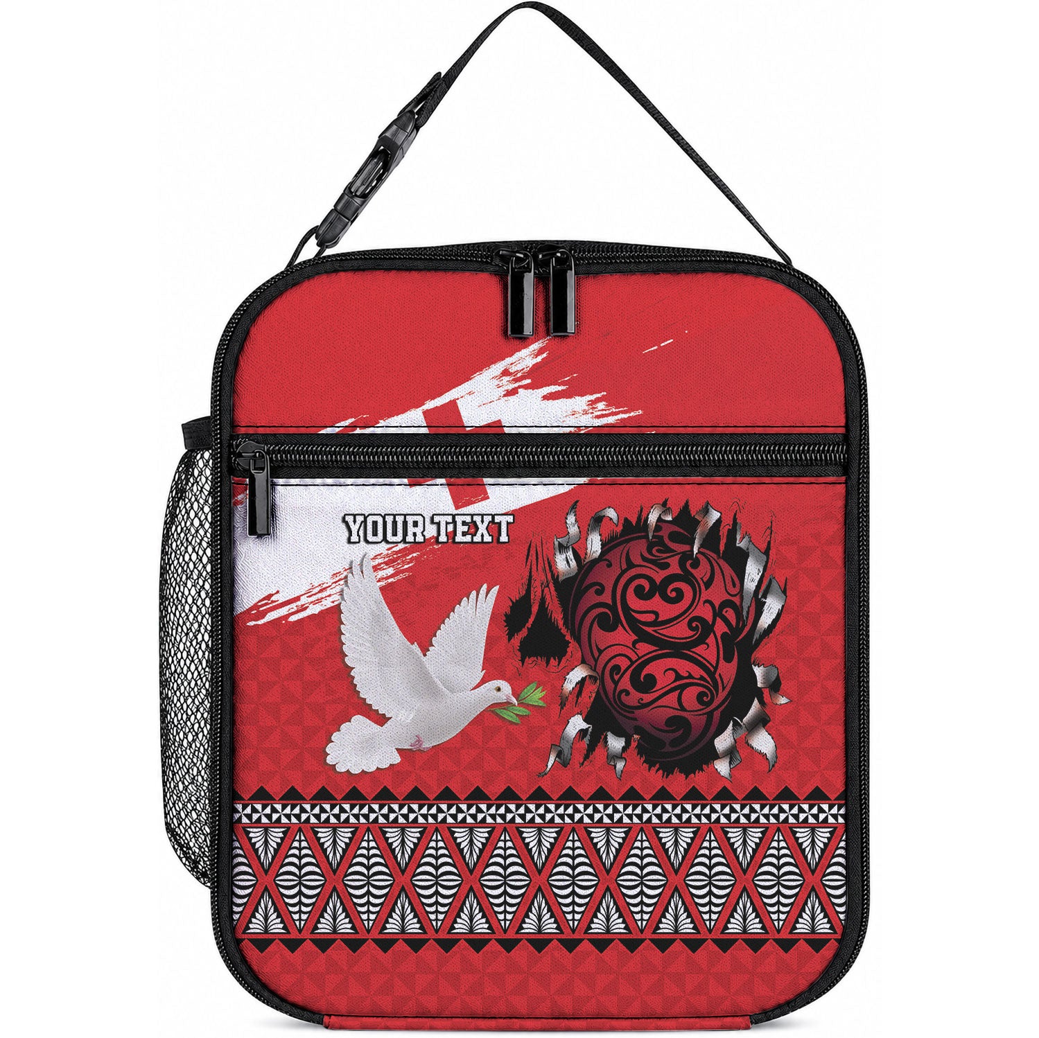 Tonga Heart Tribal Personalised Lunch Bag Polynesian Patterns LT9 10.2 × 8.3 × 4.3 inch Red - Polynesian Pride