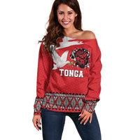 Tonga Heart Tribal Personalised Off Shoulder Sweater Polynesian Patterns LT9 Women Red - Polynesian Pride