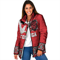 Tonga Heart Tribal Personalised Padded Jacket Polynesian Patterns LT9 Women Red - Polynesian Pride