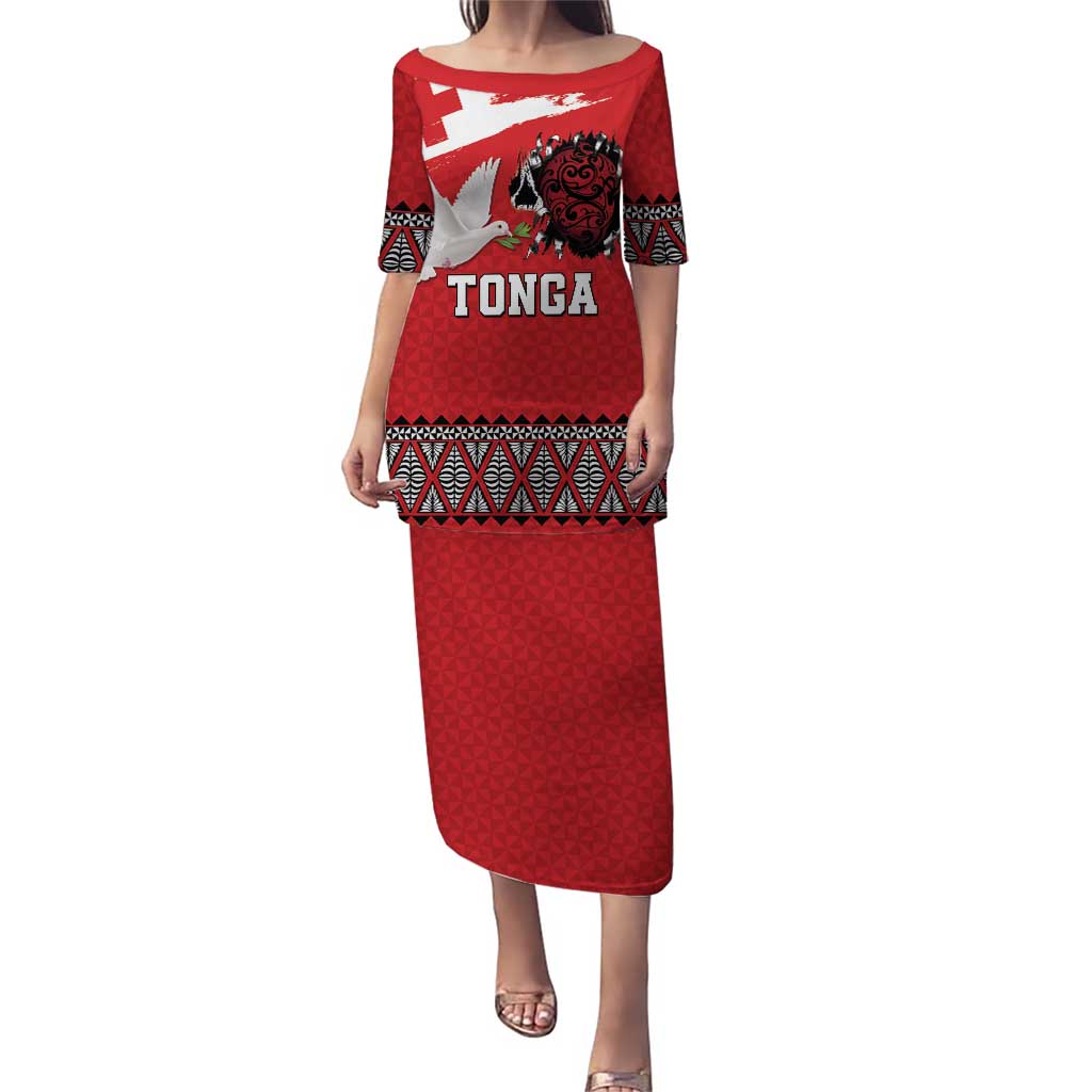 Tonga Heart Tribal Personalised Puletasi Polynesian Patterns LT9 Long Dress Red - Polynesian Pride