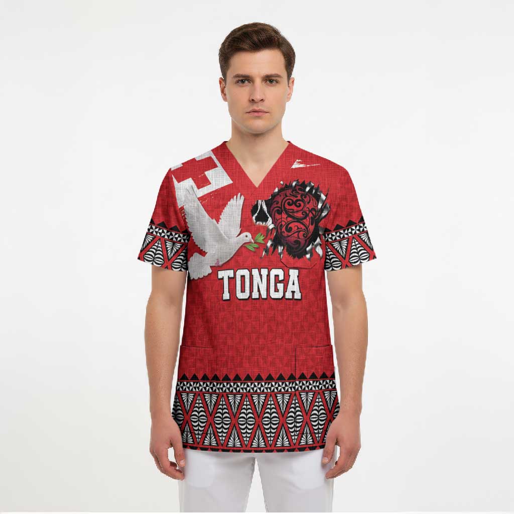Tonga Heart Tribal Personalised Scrub Top Polynesian Patterns LT9 - Polynesian Pride