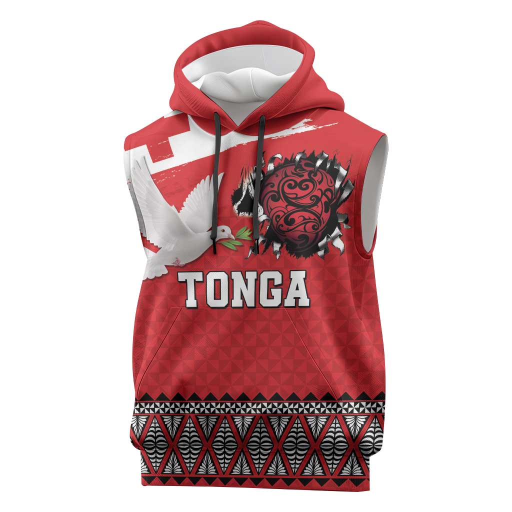 Tonga Heart Tribal Personalised Sleeveless Hoodie Polynesian Patterns LT9 Red - Polynesian Pride