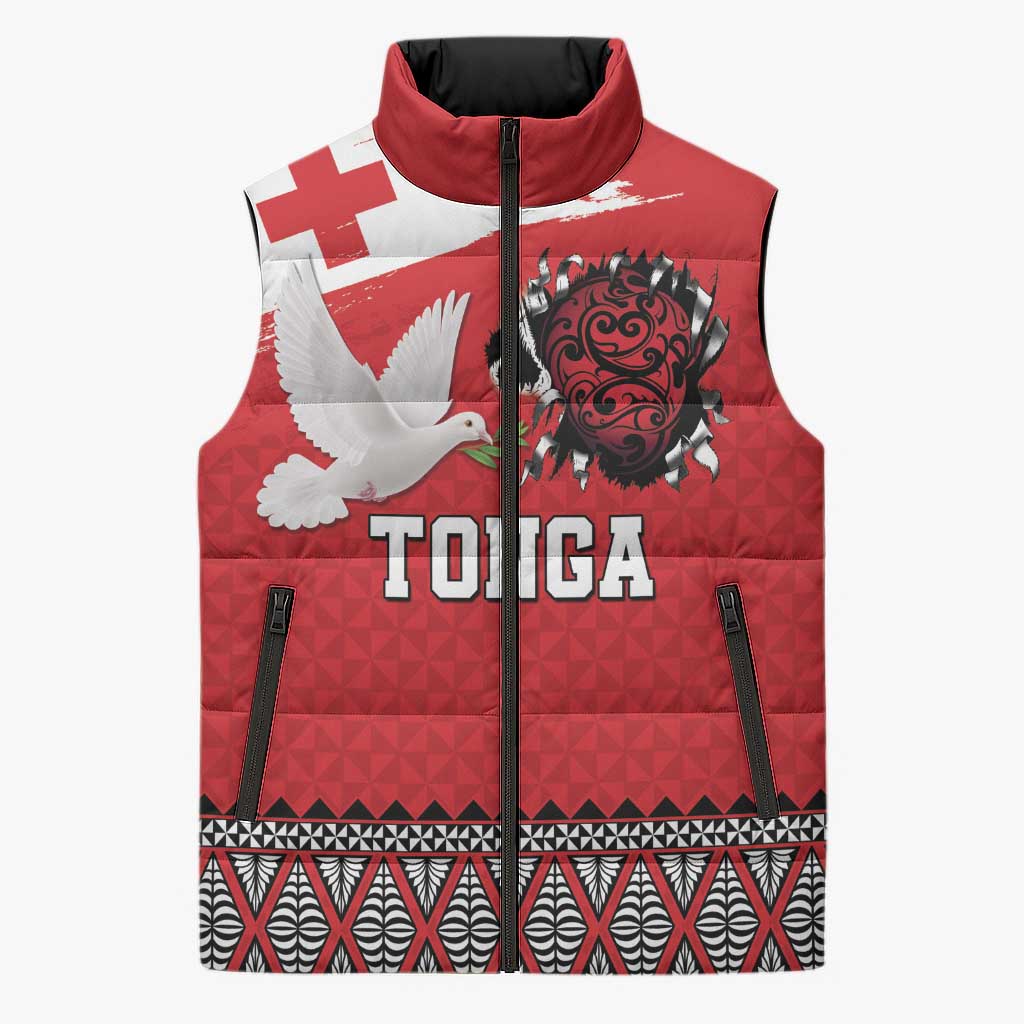 Tonga Heart Tribal Personalised Sleeveless Puffer Jacket Polynesian Patterns LT9 Unisex Red - Polynesian Pride