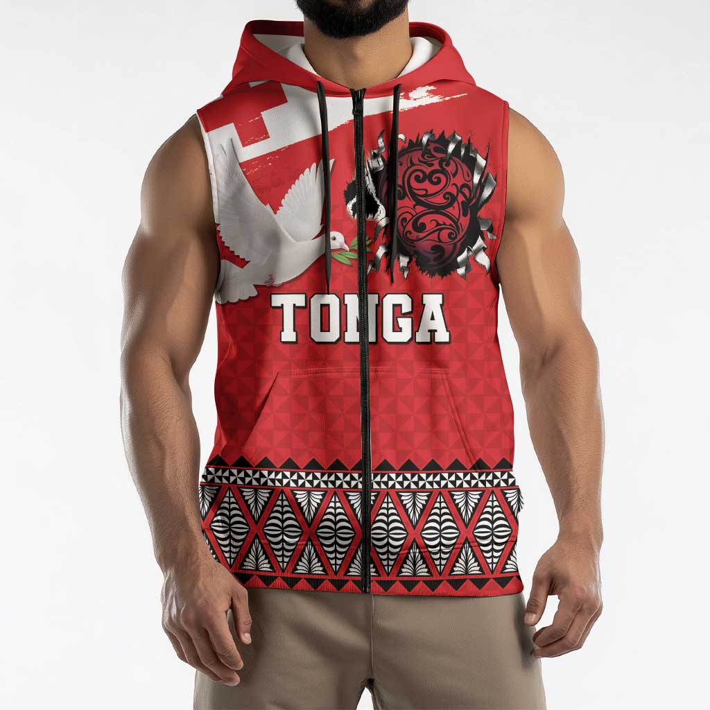 Tonga Heart Tribal Personalised Sleeveless Zip Hoodie Polynesian Patterns LT9 - Polynesian Pride