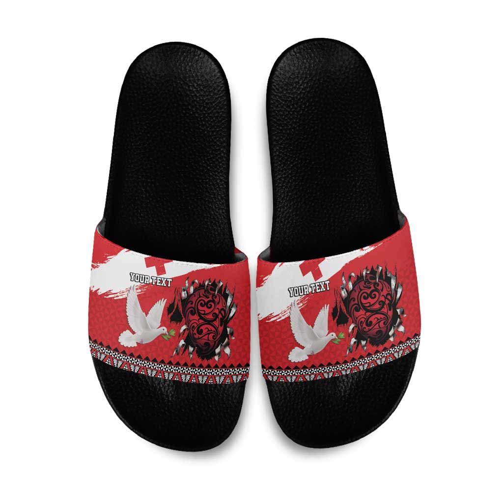 Tonga Heart Tribal Personalised Slide Sandals Polynesian Patterns LT9 Red - Polynesian Pride