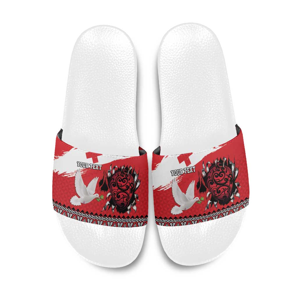 Tonga Heart Tribal Personalised Slide Sandals Polynesian Patterns LT9 Red - Polynesian Pride