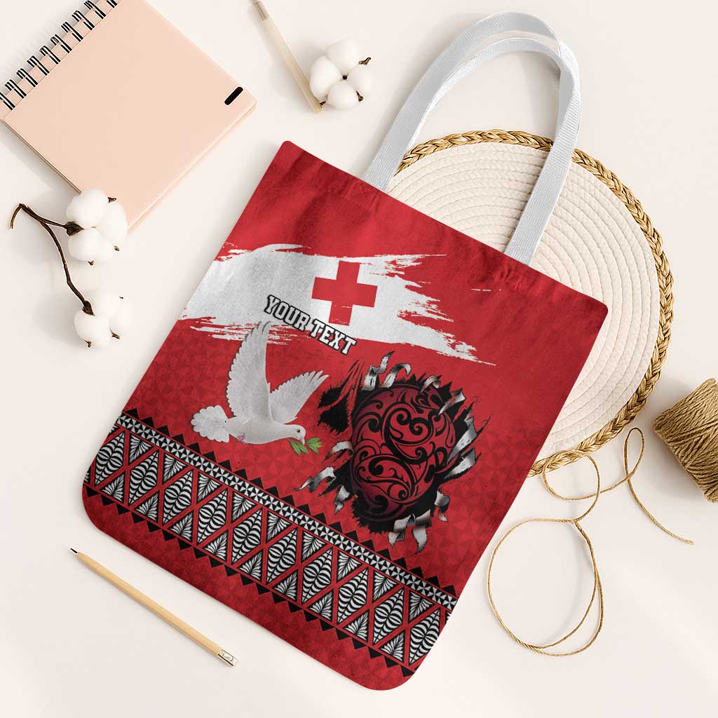Tonga Heart Tribal Personalised Tote Bag Polynesian Patterns LT9 White Strap One Size Red - Polynesian Pride