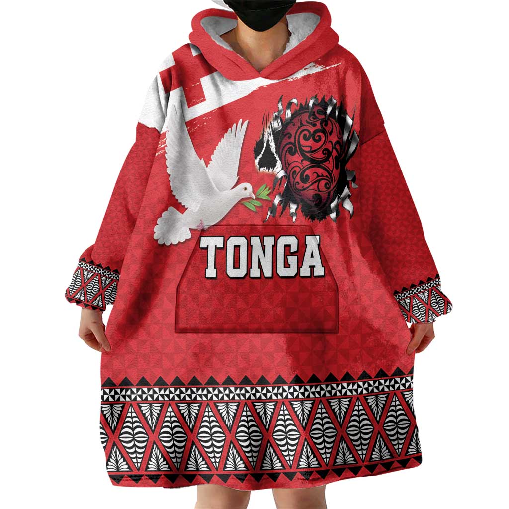Tonga Heart Tribal Personalised Wearable Blanket Hoodie Polynesian Patterns LT9 - Polynesian Pride