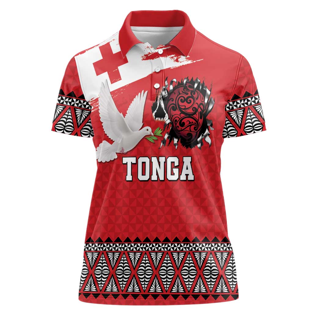 Tonga Heart Tribal Personalised Women Polo Shirt Polynesian Patterns LT9 Female Red - Polynesian Pride
