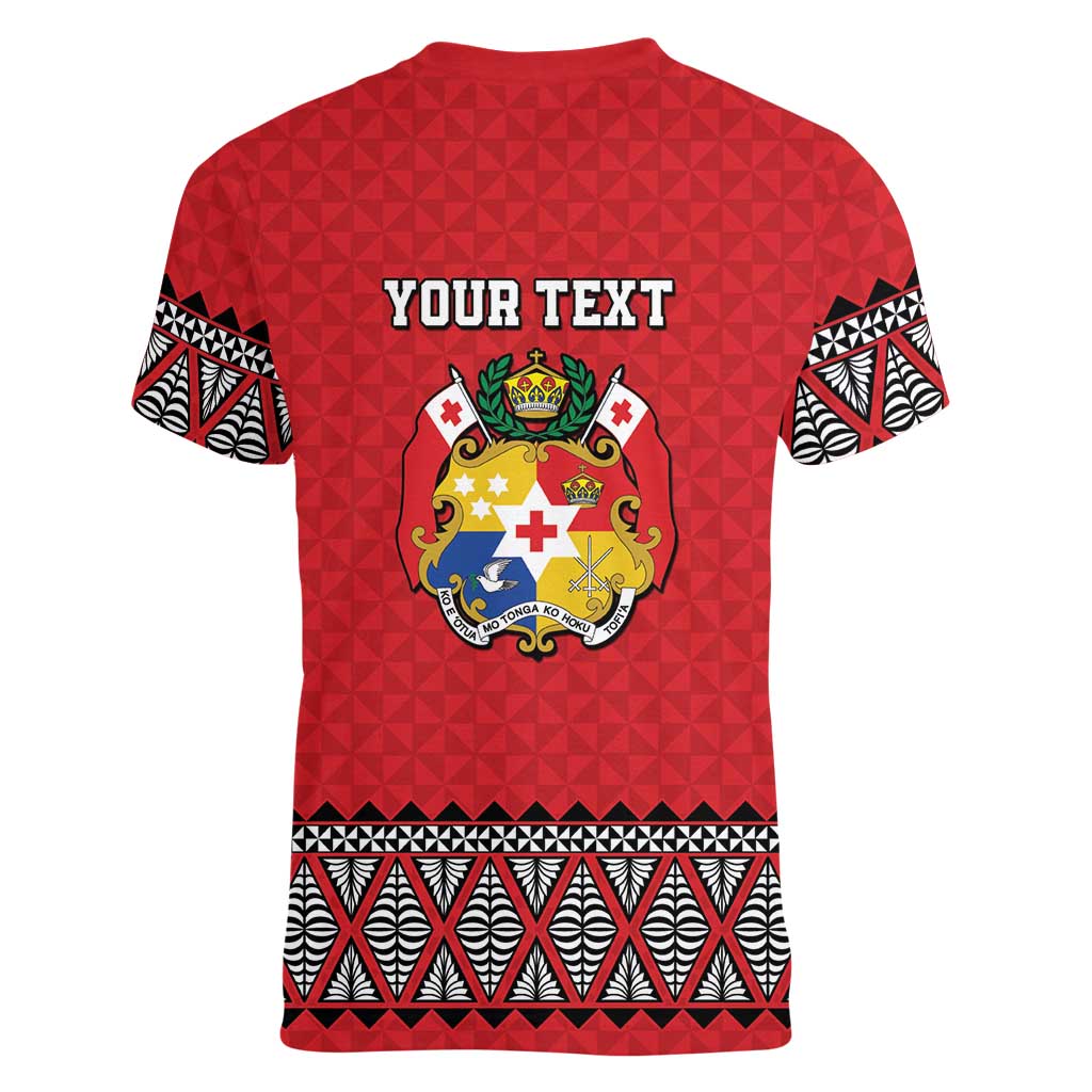 Tonga Heart Tribal Personalised Women V-Neck T-Shirt Polynesian Patterns LT9 - Polynesian Pride