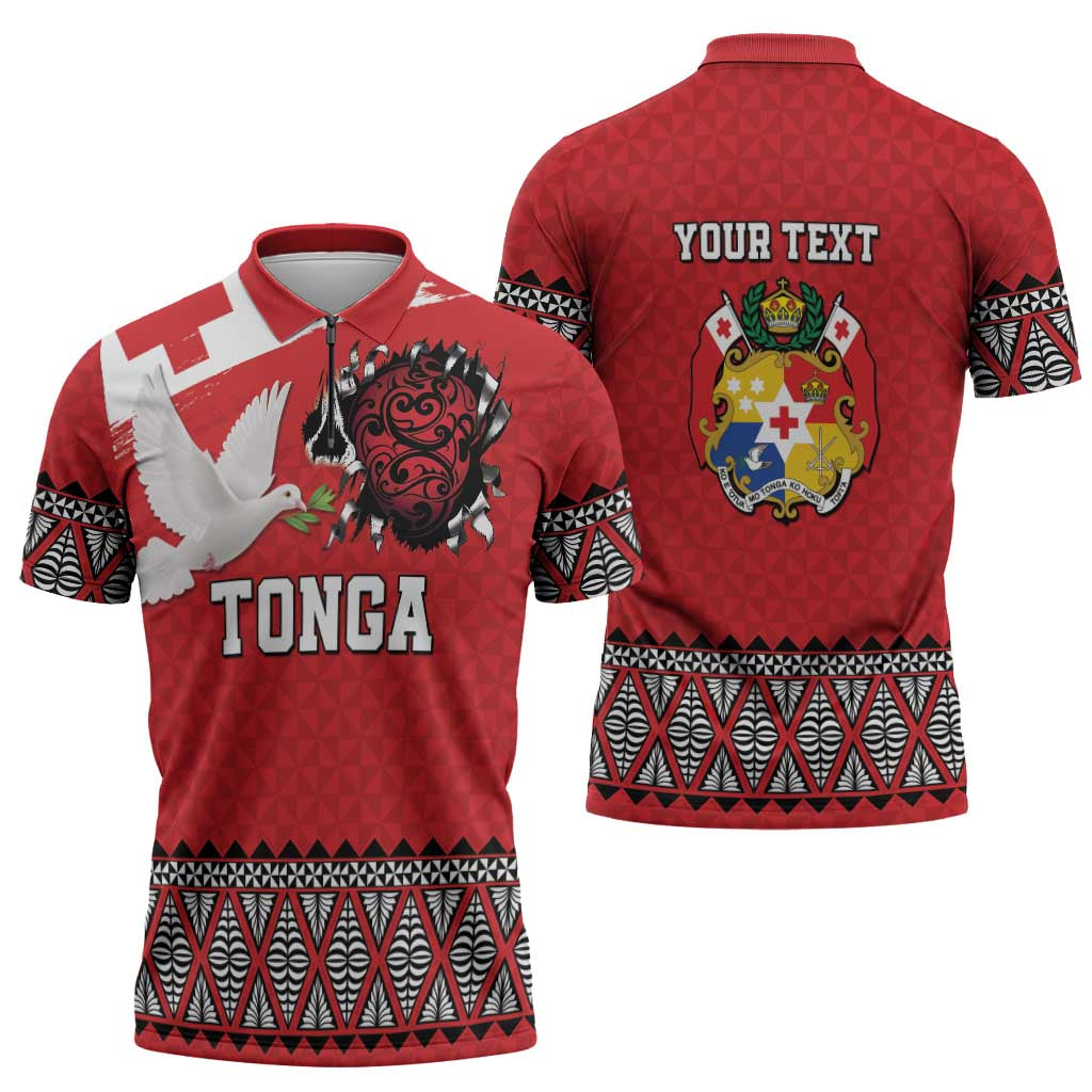 Tonga Heart Tribal Personalised Zipper Polo Shirt Polynesian Patterns LT9 - Polynesian Pride
