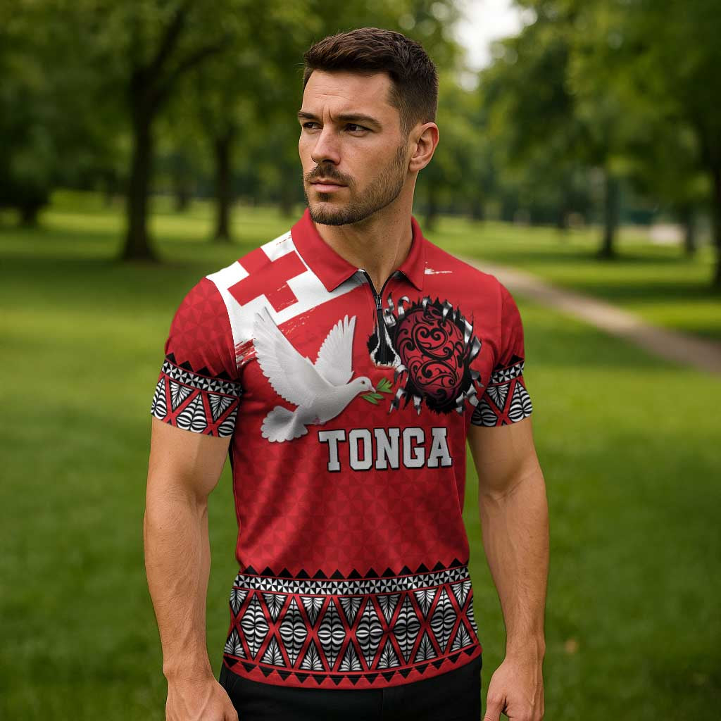 Tonga Heart Tribal Personalised Zipper Polo Shirt Polynesian Patterns LT9 - Polynesian Pride