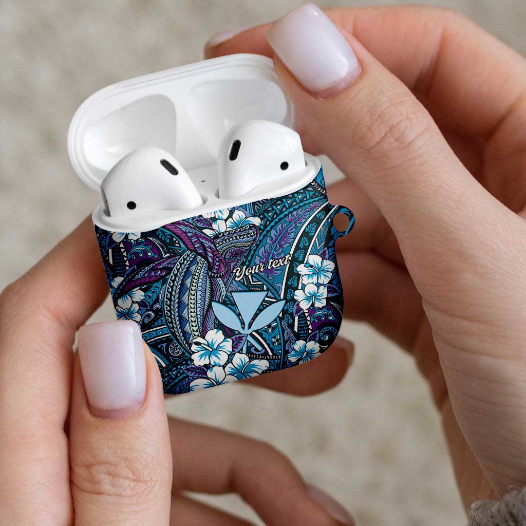 Personalised Hawaii Tribal Humpback Whale AirPods Case Polu Hibiscus Seamless Pattern