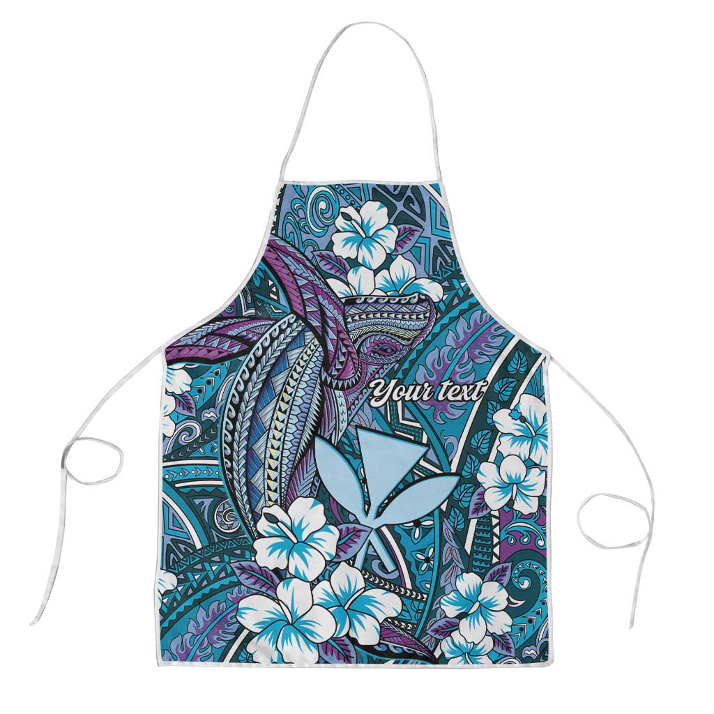 Personalised Hawaii Tribal Humpback Whale Apron Polu Hibiscus Seamless Pattern LT9 Blue - Polynesian Pride