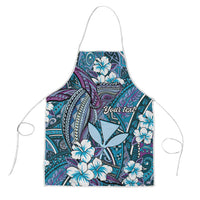 Personalised Hawaii Tribal Humpback Whale Apron Polu Hibiscus Seamless Pattern LT9 Blue - Polynesian Pride