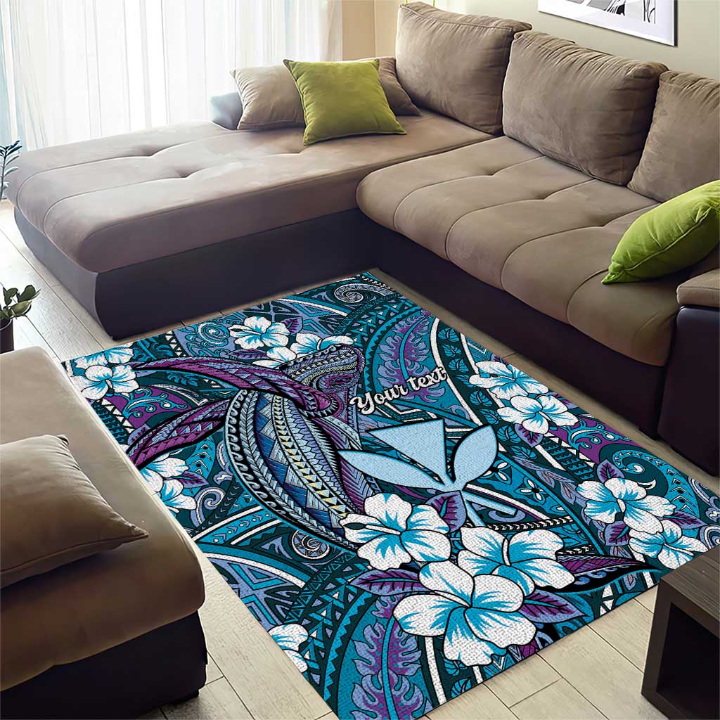 Personalised Hawaii Tribal Humpback Whale Area Rug Polu Hibiscus Seamless Pattern