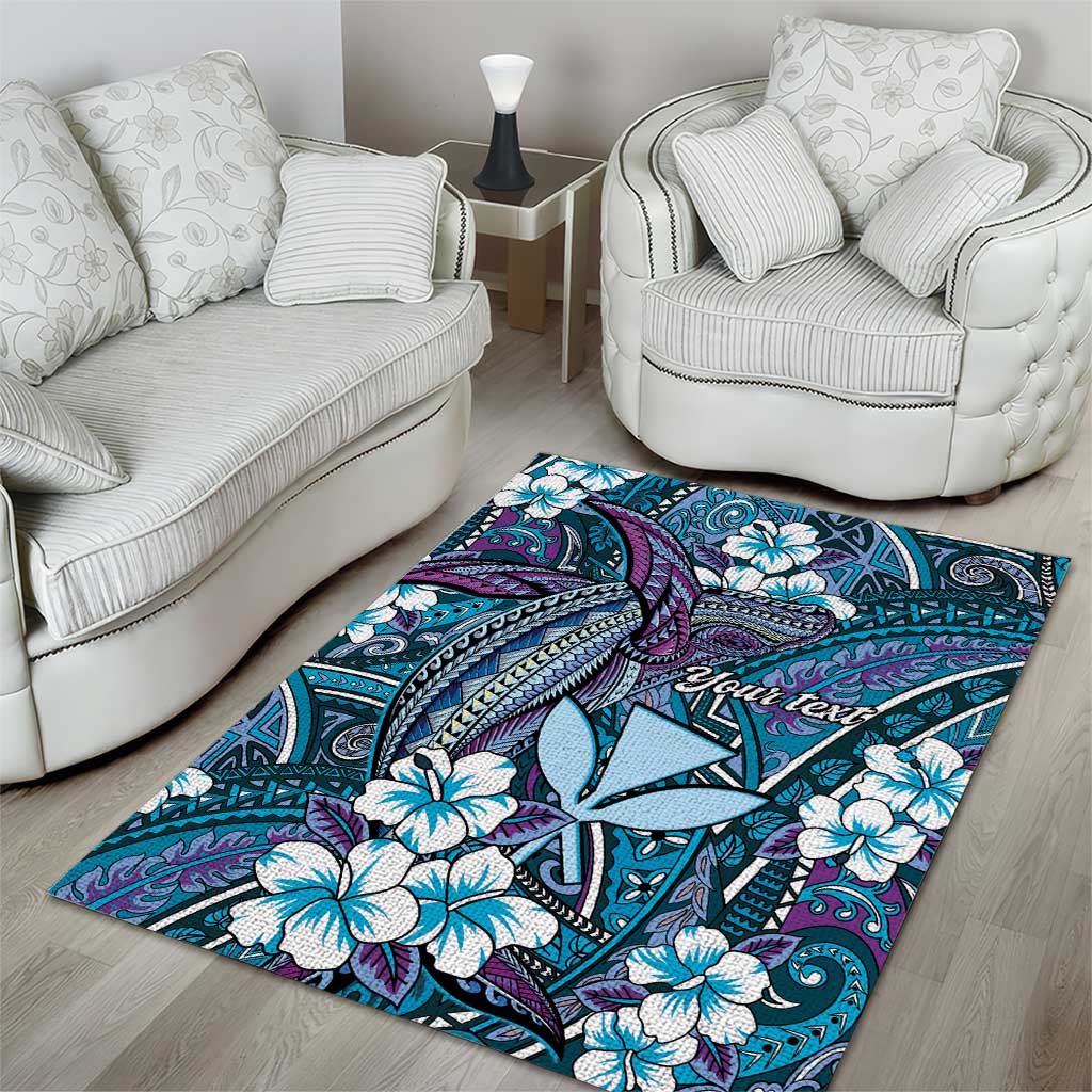 Personalised Hawaii Tribal Humpback Whale Area Rug Polu Hibiscus Seamless Pattern
