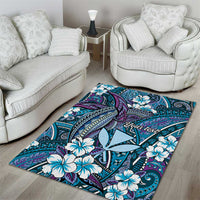Personalised Hawaii Tribal Humpback Whale Area Rug Polu Hibiscus Seamless Pattern