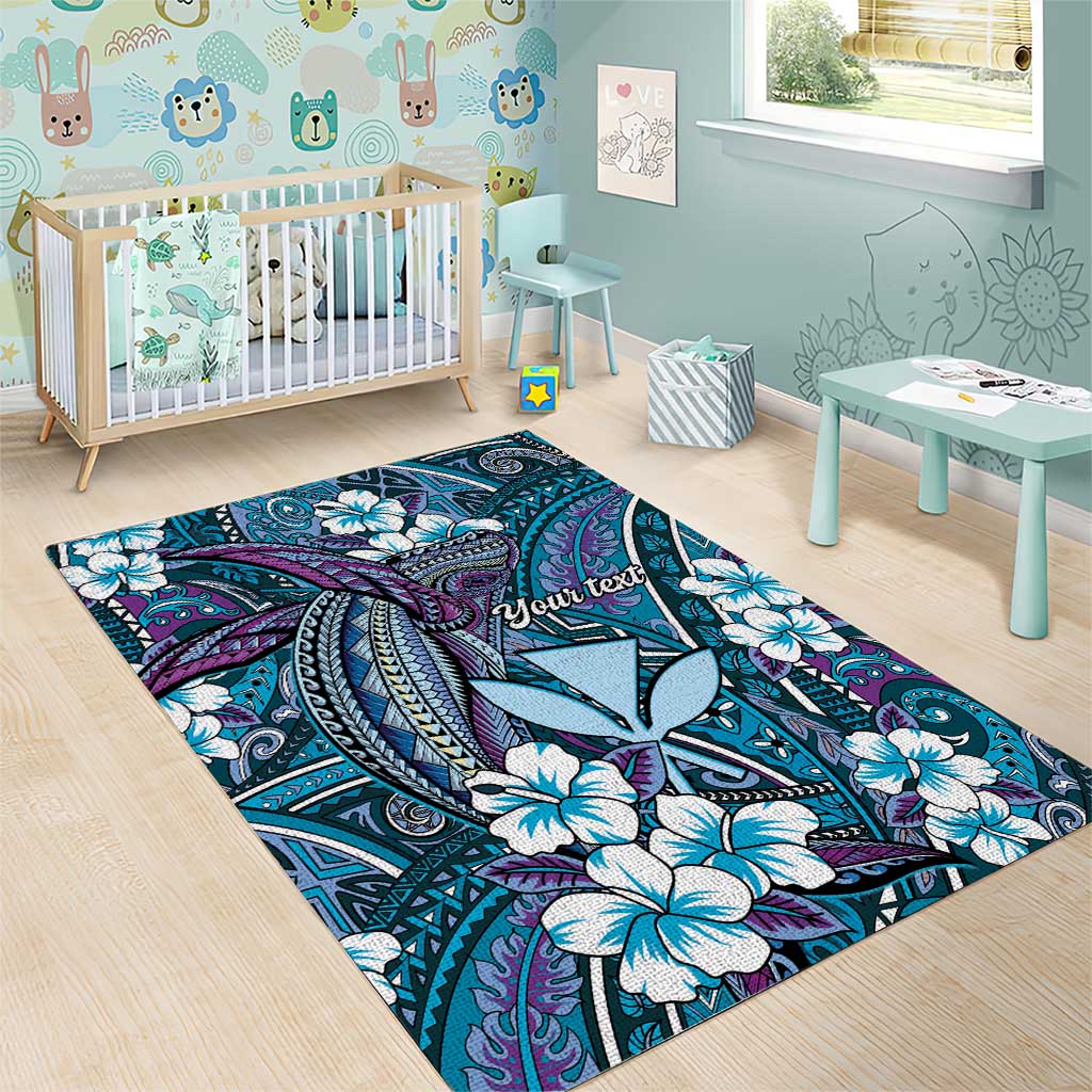 Personalised Hawaii Tribal Humpback Whale Area Rug Polu Hibiscus Seamless Pattern
