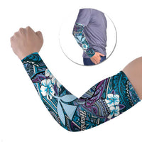 Personalised Hawaii Tribal Humpback Whale Arm Sleeves Polu Hibiscus Seamless Pattern