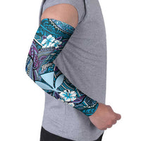 Personalised Hawaii Tribal Humpback Whale Arm Sleeves Polu Hibiscus Seamless Pattern
