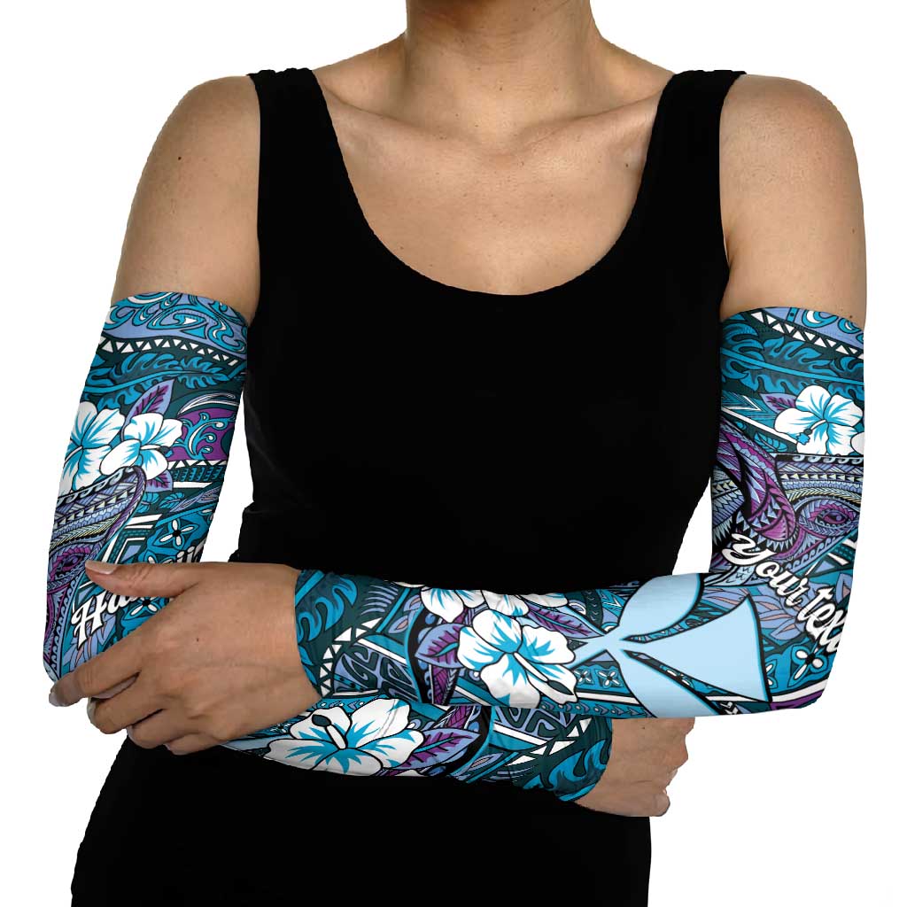 Personalised Hawaii Tribal Humpback Whale Arm Sleeves Polu Hibiscus Seamless Pattern
