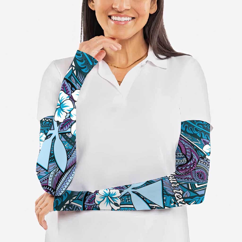 Personalised Hawaii Tribal Humpback Whale Arm Sleeves Polu Hibiscus Seamless Pattern