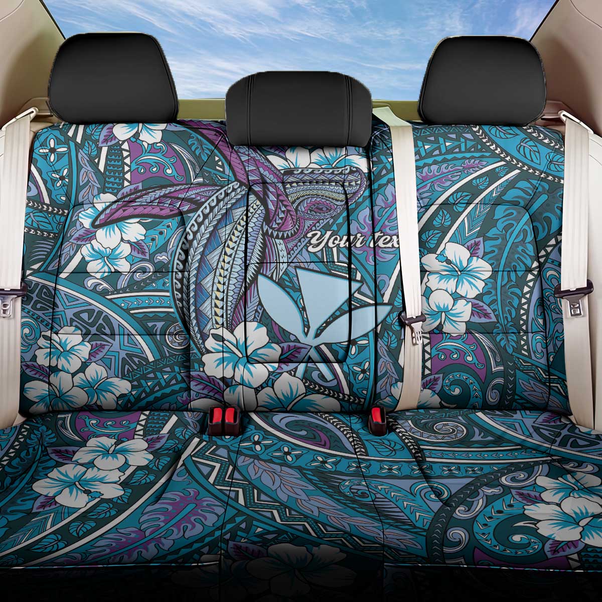 Personalised Hawaii Tribal Humpback Whale Back Car Seat Cover Polu Hibiscus Seamless Pattern