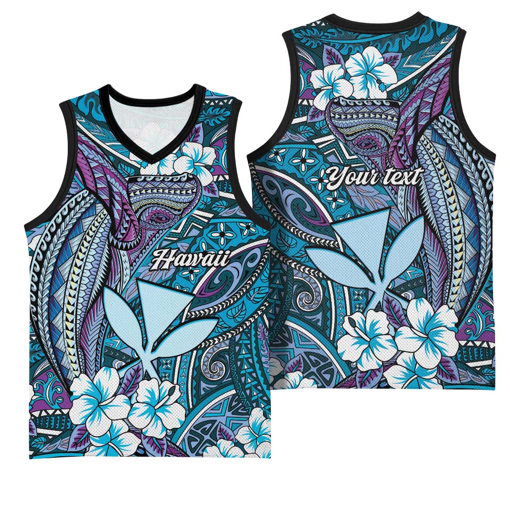 Personalised Hawaii Tribal Humpback Whale Basketball Jersey Polu Hibiscus Seamless Pattern LT9 - Polynesian Pride