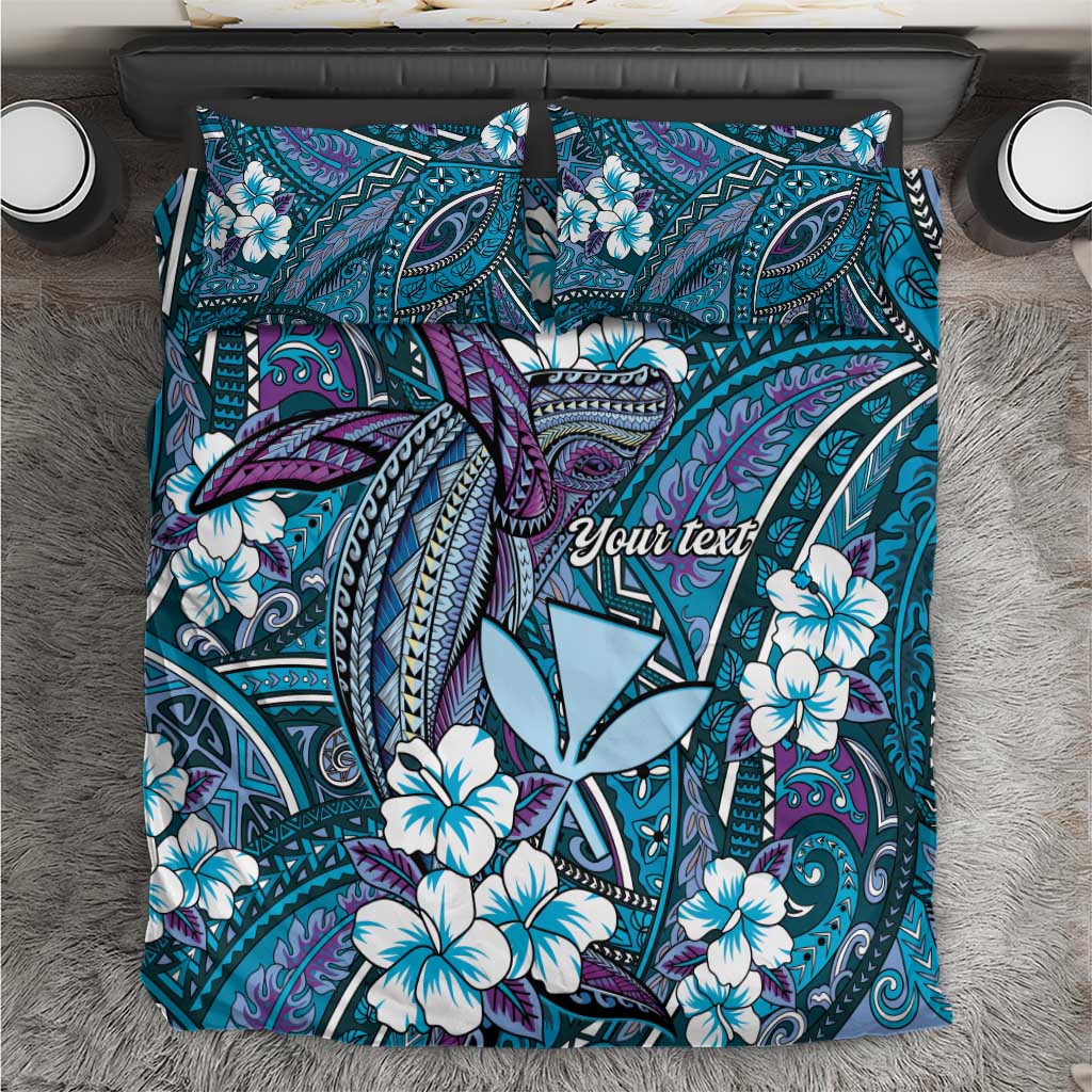 Personalised Hawaii Tribal Humpback Whale Bedding Set Polu Hibiscus Seamless Pattern LT9 Blue - Polynesian Pride