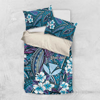 Personalised Hawaii Tribal Humpback Whale Bedding Set Polu Hibiscus Seamless Pattern LT9 US Twin 172cm x 218cm Blue - Polynesian Pride