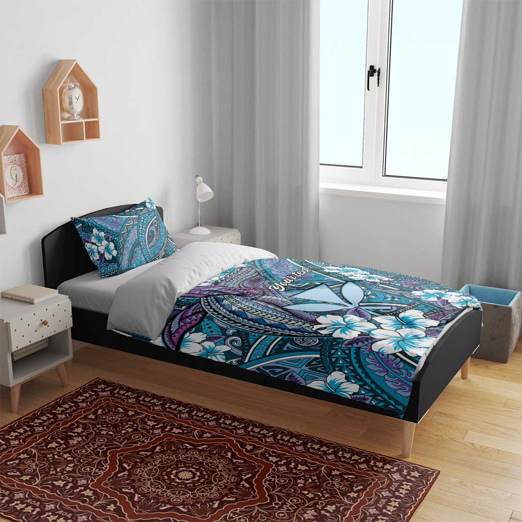 Personalised Hawaii Tribal Humpback Whale Bedding Set Polu Hibiscus Seamless Pattern LT9 - Polynesian Pride