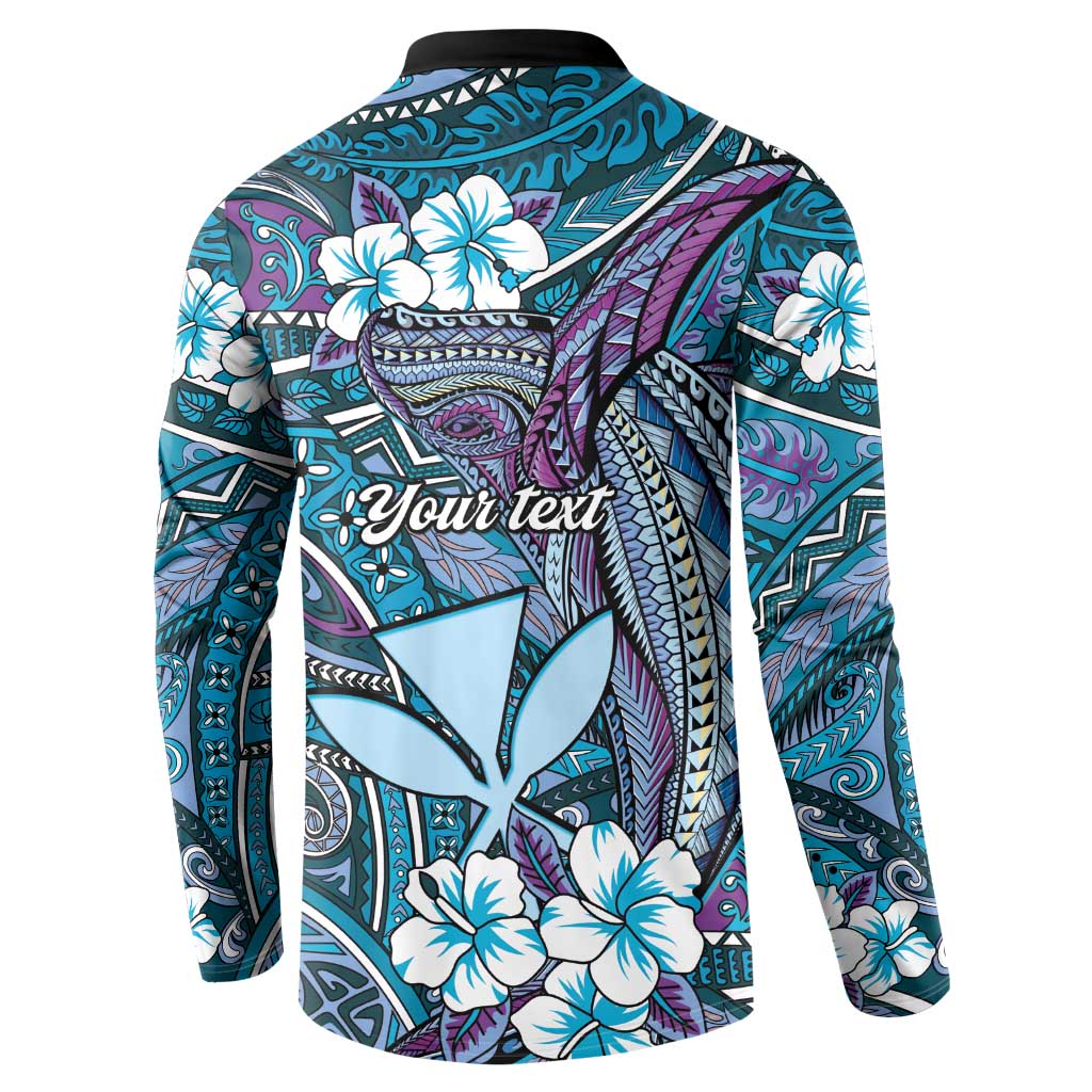 Personalised Hawaii Tribal Humpback Whale Button Sweatshirt Polu Hibiscus Seamless Pattern LT9 - Polynesian Pride