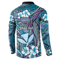 Personalised Hawaii Tribal Humpback Whale Button Sweatshirt Polu Hibiscus Seamless Pattern LT9 - Polynesian Pride