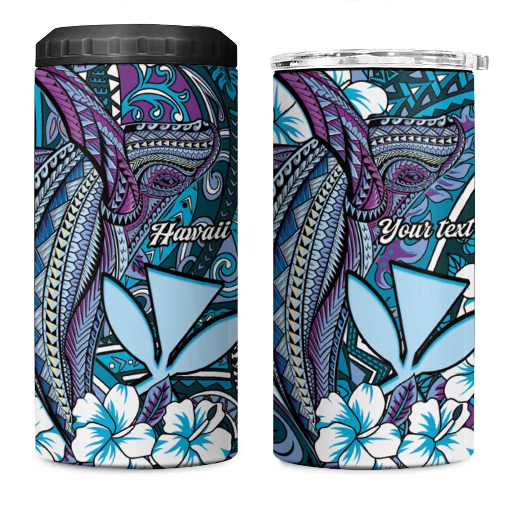 Personalised Hawaii Tribal Humpback Whale 4 in 1 Can Cooler Tumbler Polu Hibiscus Seamless Pattern LT9 One Size: 16 oz Blue - Polynesian Pride