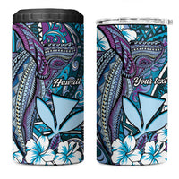 Personalised Hawaii Tribal Humpback Whale 4 in 1 Can Cooler Tumbler Polu Hibiscus Seamless Pattern LT9 One Size: 16 oz Blue - Polynesian Pride