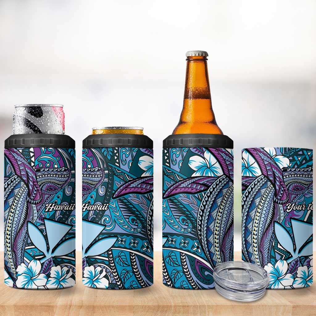 Personalised Hawaii Tribal Humpback Whale 4 in 1 Can Cooler Tumbler Polu Hibiscus Seamless Pattern LT9 - Polynesian Pride