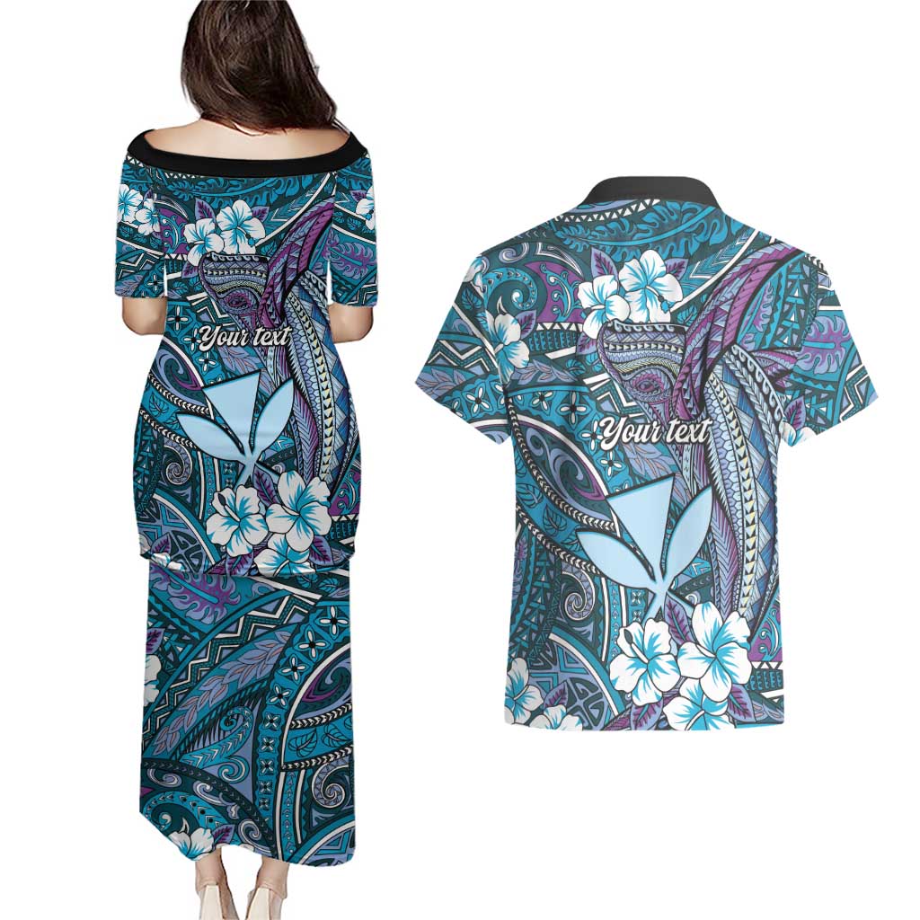 Personalised Hawaii Tribal Humpback Whale Couples Matching Puletasi and Hawaiian Shirt Polu Hibiscus Seamless Pattern LT9 - Polynesian Pride