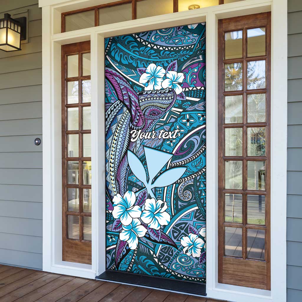 Personalised Hawaii Tribal Humpback Whale Door Cover Polu Hibiscus Seamless Pattern LT9 - Polynesian Pride